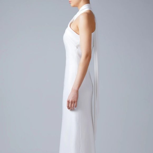 Galvan London Ivory Satin, Cropped Pandora Bridal Dress, Midi - Picture 5 of 14